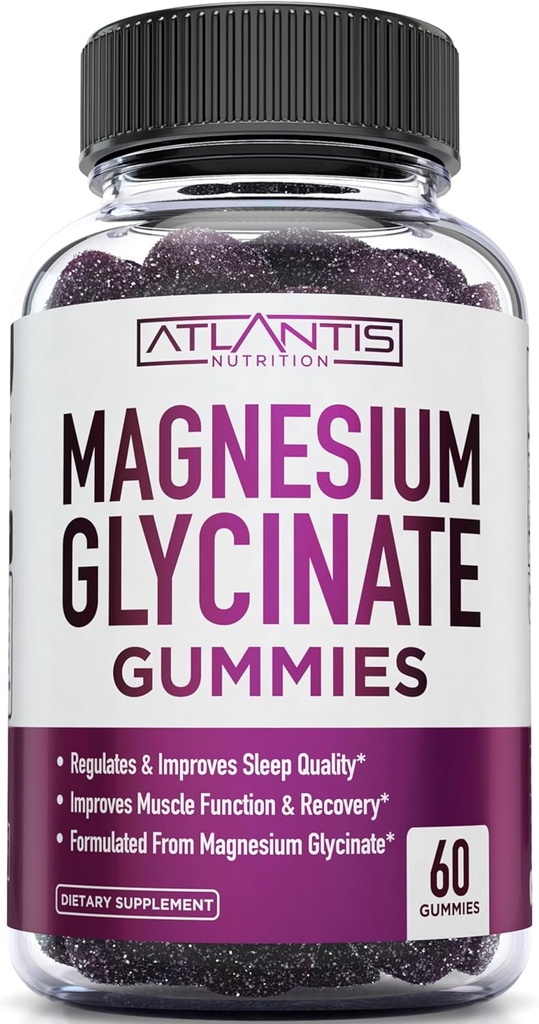 Atlantis Nutrition Magnesium Glycinate Gummies 700mg – Vegan Magnesium Glycinate for Kids & Adults – Muscle Support & Enhanced Sleep - Delicious Grape Flavor - for Whole Family - 60 Count