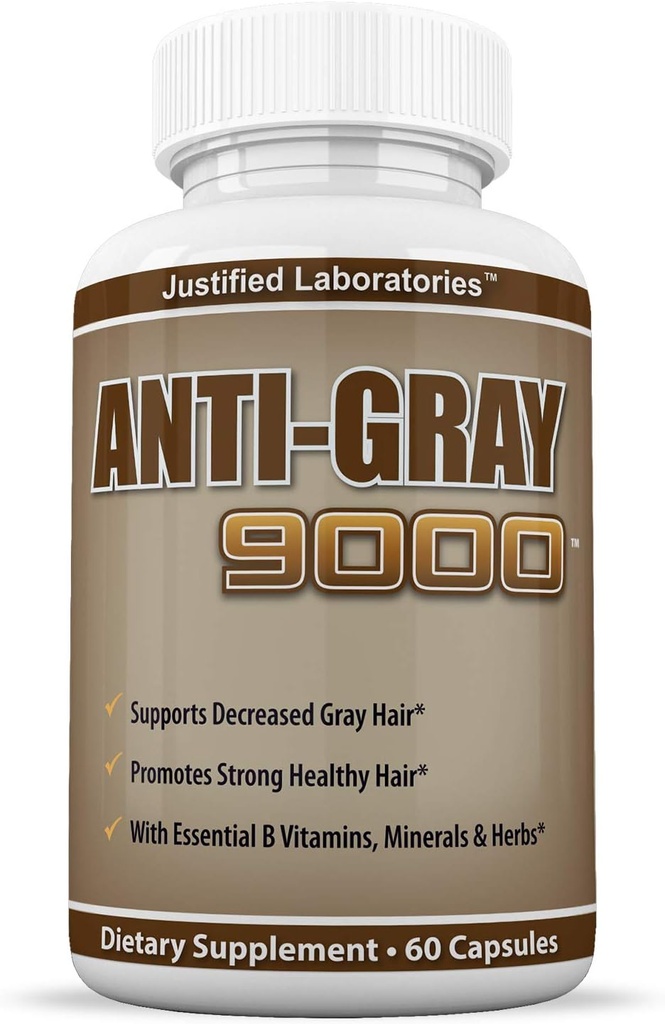 Justified Laboratories Anti Gray Hair 9000 Helps Restore Natural Hair Color 60 Capsules Per Bottle 1 Bottle