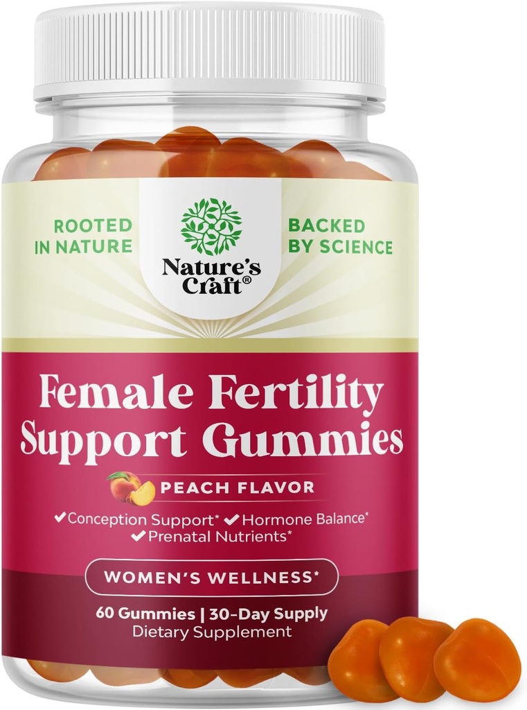 Fertility Gummies for Women Trying to Conceive - Yummy Gummy Fertility Supplement for Women with Myo-Inositol Folic Acid & Vitex Chasteberry - Vegan Non-GMO & Gluten Free - Juicy Peach (30 Servings)