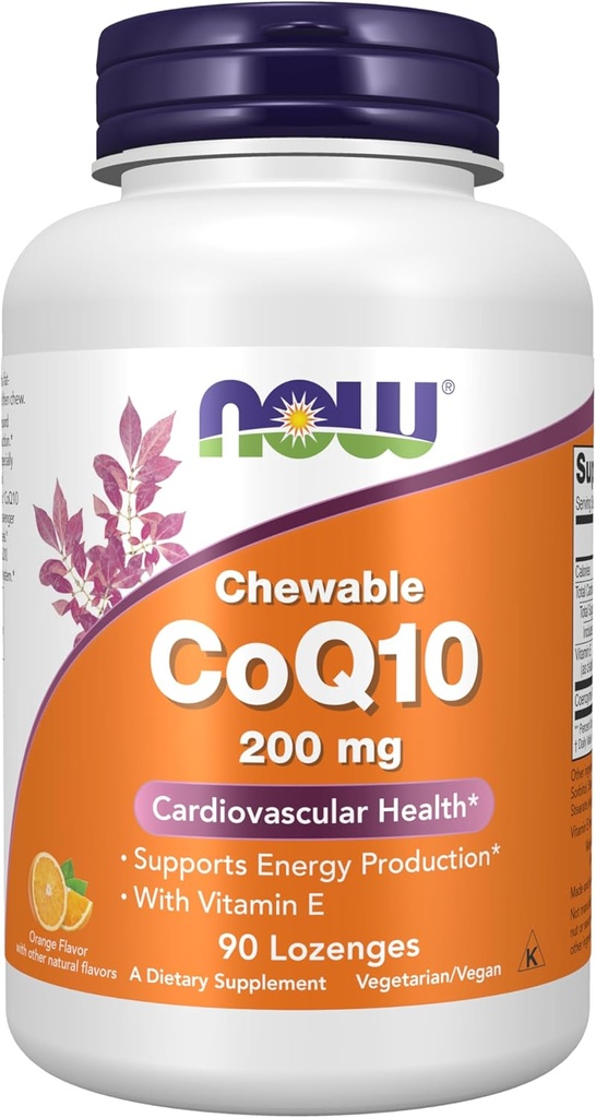 NOW Foods Supplements, CoQ10 200 mg, Pharmaceutical Grade, All-Trans Form produced by Fermentation, 90 Lozenges