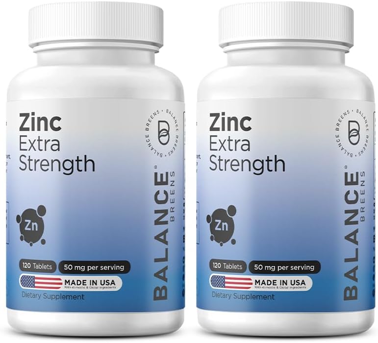 Zinc 50mg, 120 Vegetarian Tablets - Immune Support, Promotes Skin Health & Wound Healing, Extra Strength, Ultra-Absorbable (Pack of 2)