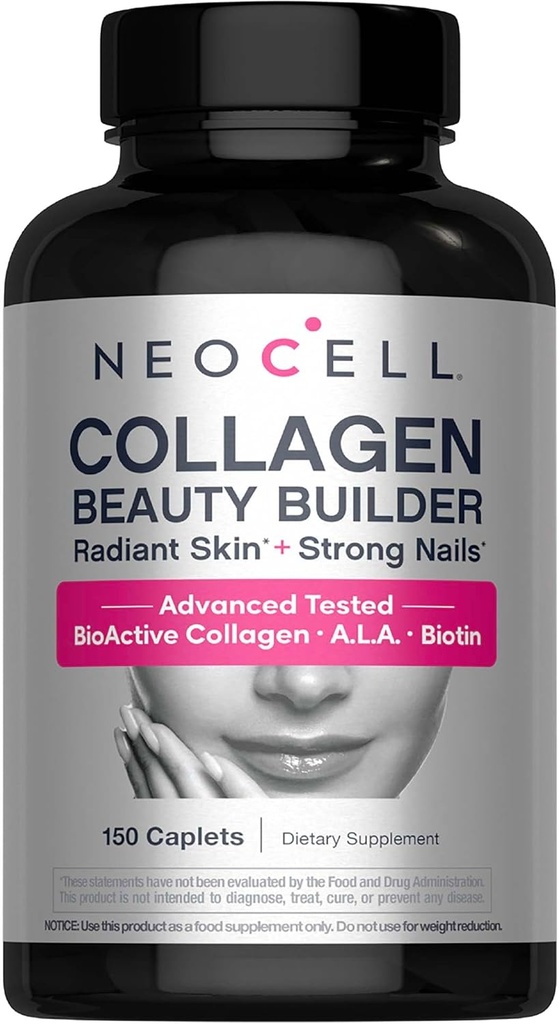 NeoCell Collagen Beauty Builder With Hyaluronic Acid and Biotin, Skin, Hair and Nails Supplement, Includes Antioxidants, Tablet, 150 Count, 1 Bottle
