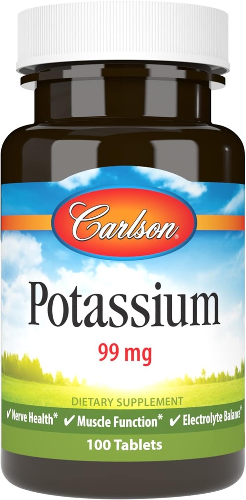 Carlson - Potassium, 99 mg, Promotes Nerve Health & Muscle Function, 100 Tablets
