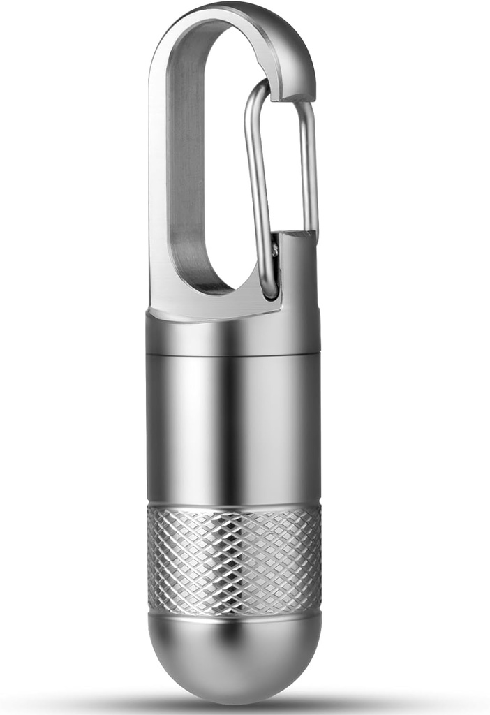 TISUR Titanium Pill Case, Keychain Holder, Travel Box Container, Portable Organizer, Waterproof Metal Bottle (Gray, Small - 1.06 Inch)