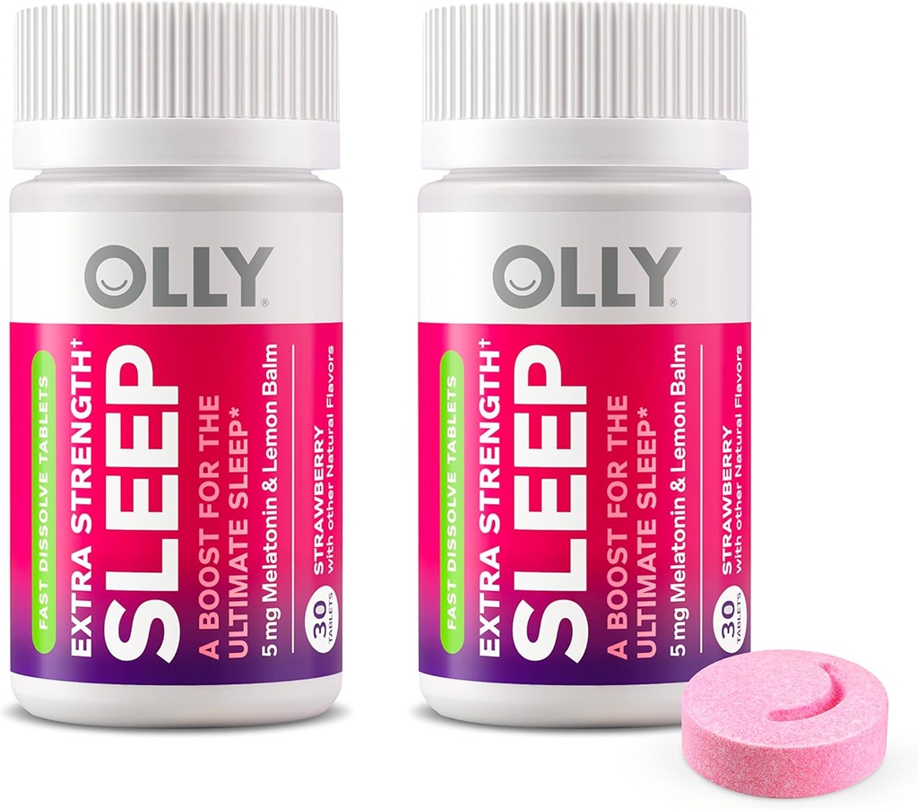 OLLY Extra Strength Sleep Fast Dissolve Tablets, 5mg Melatonin, Vegan, Strawberry - 60ct