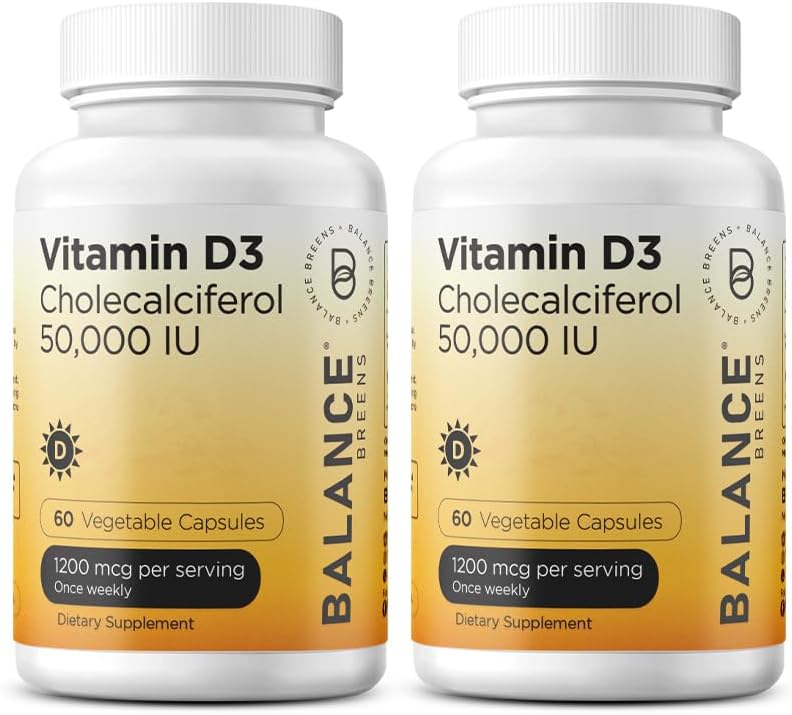 Balancebreens Vitamin D3 50,000 IU, 60 Veggie Capsules - High Potency, Supports Immune & Bone Health - Weekly Once (Pack of 2)