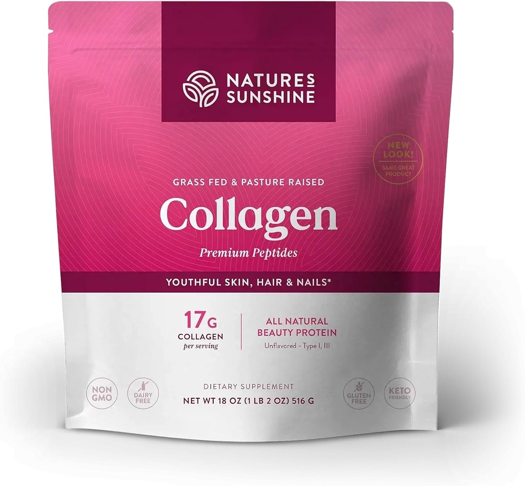 Nature's Sunshine Collagen Powder Type I and III Grass Fed and Pasture Raised Premium Bovine Collagen Peptides 18 Oz