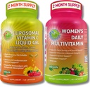 Immune Support Bundle – Liposomal Vitamin C 1100mg Liquid Gel Capsules with Organic Acerola Cherry & Vegan Women’s Daily Multivitamin with Iron – Non-GMO, Clean Daily Wellness Support
