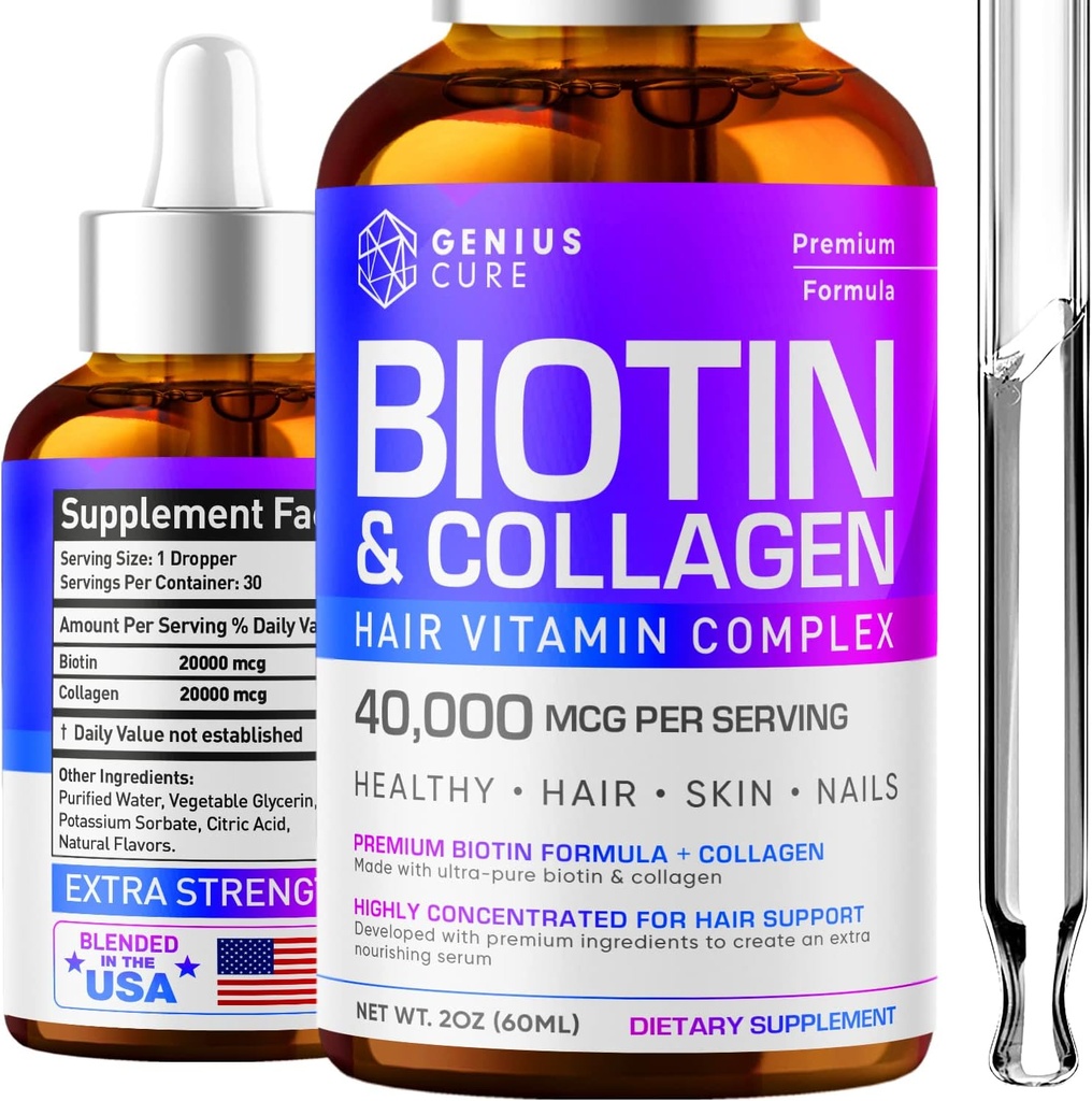 Biotin & Collagen Drops for Easy Absorption - Hair Growth Liquid Supplement - Healthy Skin & Nails - Unisex