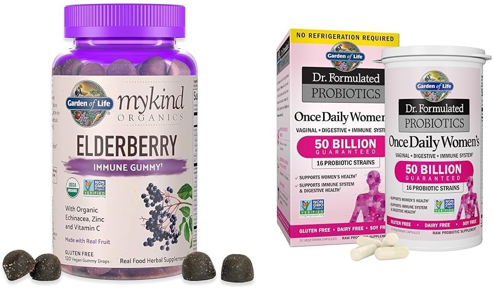 Garden of Life Organics Elderberry Gummies for Adults & Kids - Immune Support Supplement with Organic Fruit &, Dr. Formulated Women's Probiotics Once Daily, 16 Strains, 50 Billion, 30 Capsules