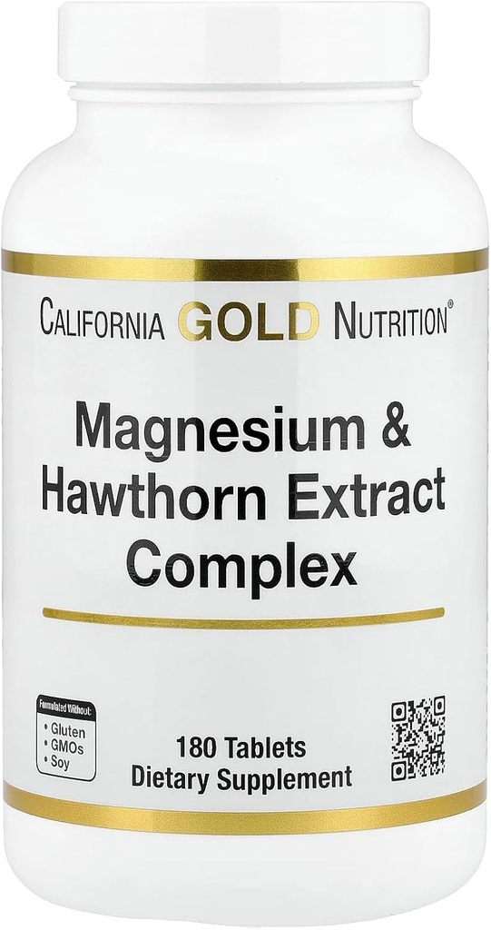 California Gold Nutrition Magnesium & Hawthorn Extract Complex with Taurine, Coleus forskohlii Extract, and Hops, 180 Tablets