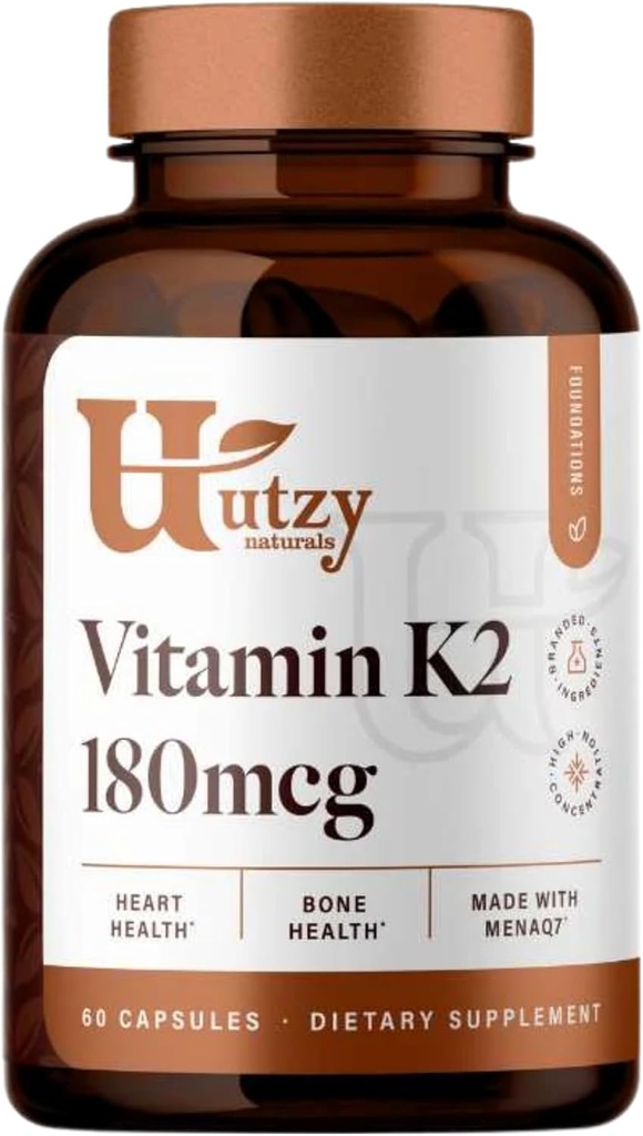 Utzy Naturals Vitamin K2 | 180 mcg of MenaQ7® Form of K2 | Made in USA | 60 Capsules