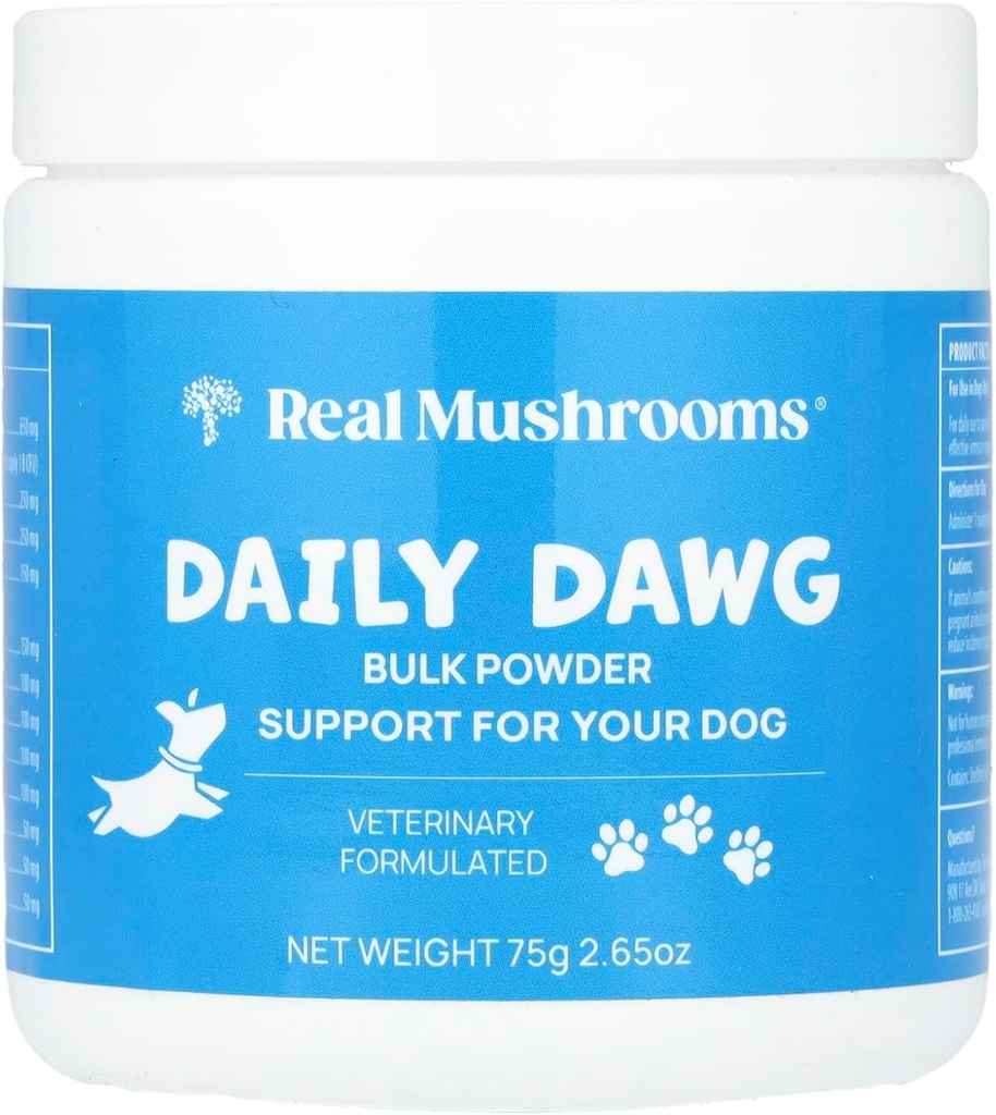 Real Mushrooms Whole Dog Health – Functional Mushroom Blend for Dogs with Lion’s Mane, Cordyceps, Turkey Tail, Reishi, Shiitake for Overall Wellbeing of Dogs – 2.65 oz Powder Supplement