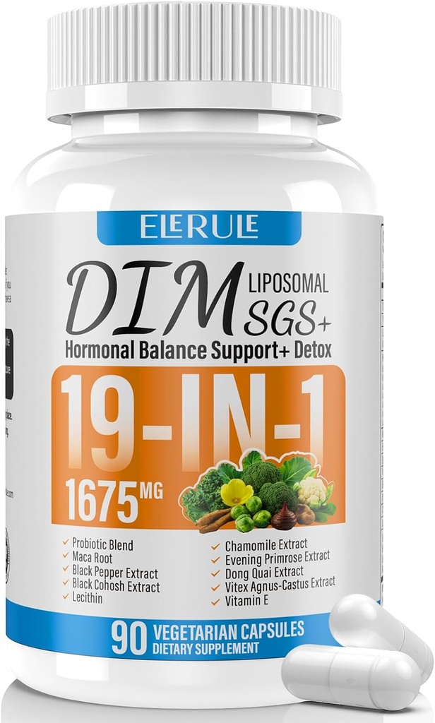 DIM Supplement Estrogen Balance for Women & Men, 1675 mg Estrogen Supplement Hormonal Acne Support, Menopause Support, Antioxidant Support,DIM SGS 90 Veggie Capsules,44 Day Supply-066