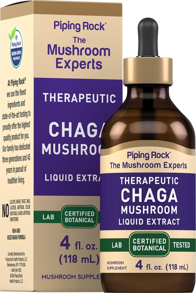 Piping Rock Chaga Mushroom Liquid Extract | 4 Fl Oz | Alcohol Free, Vegetarian Tincture | Non-GMO, Gluten Free Supplement