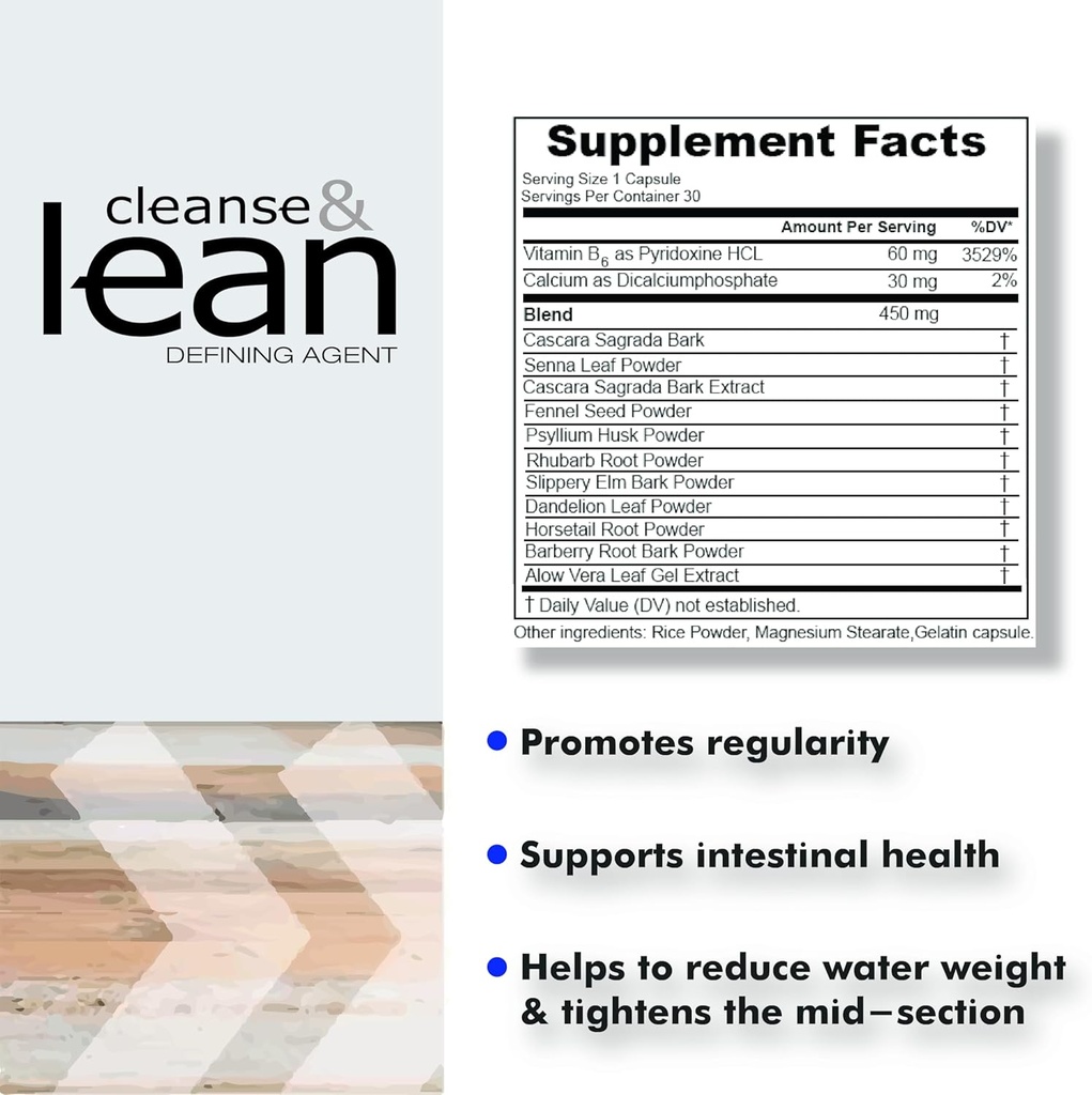 Max Muscle Naturaliga Cleanse and Lean Defining Agent Herbal Cleanse for Regularity w/Natural Detoxifying Ingredients for Gut Health Colon Detox Health and Bloating, 30 Count