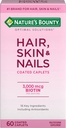 Nature's Bounty Optimal Solutions Hair, Skin & Nails Formula, with 3,000 mcg Biotin, 60 Coated Caplets, 20 Total Servings