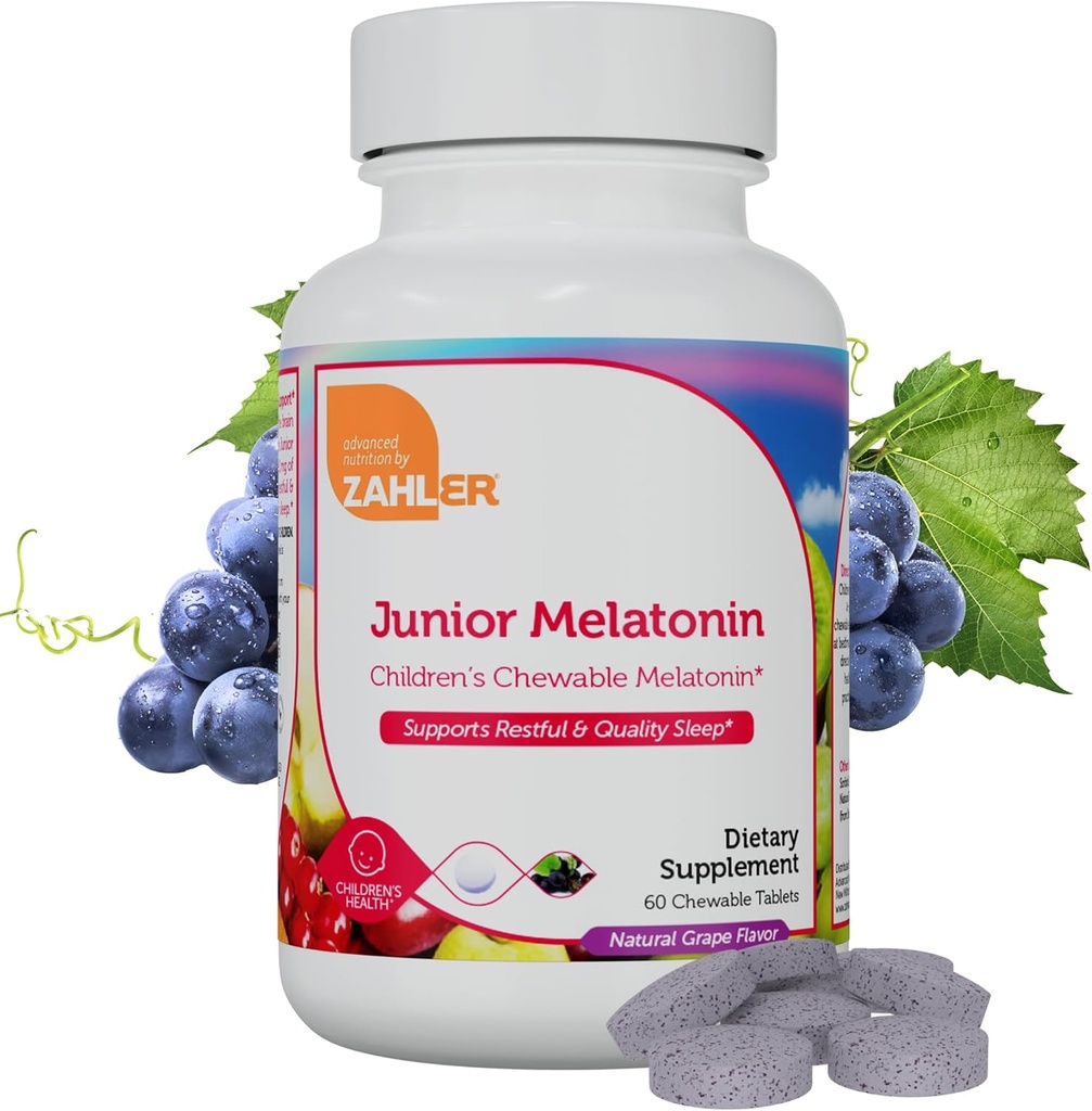 Zahler Junior Melatonin, Natural Grape, 60 Chewable Tablets (1 mg per Tablet)