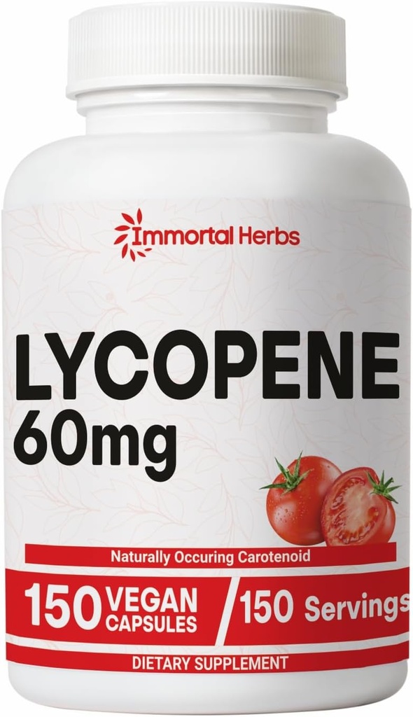 Lycopene Supplement for Men 60mg, 150 Capsules, Natural Tomato Extract Powder for Skin, Heart & Immune Support, 100% Veg Lycopene Complex, Non-GMO and Gluten Free Carotenoid Supplement