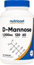 Nutricost D-Mannose 1000mg Per Serving, 120 Capsules - 500mg Per Capsule, Urinary Tract Health, Non-GMO and Gluten Free