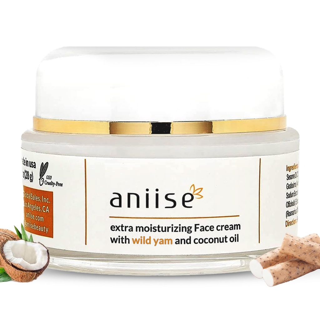 Aniise Wild Yam Extra Moisturizing Face Cream with Coconut Oil - Wild Yam Cream for Menopause & Menstrual Relief - Stabilizes Hormone Levels - Anti-Aging Cream for Very Dry Skin - 1 oz