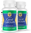Calcio de Coral Set de 2 frascos con 100 capsulas CADA uno. Reforzado con Vitamina D y Magnesio.Combate: Cansancio, Dolor de huesos, insomnio, Calambres, Artritis. 100% Natural.