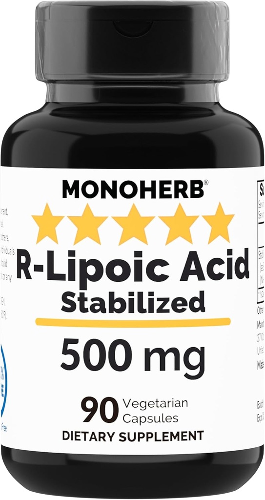 R-Lipoic Acid 500 mg - 90 Veg Capsules - Stabilized R-Alpha-Lipoic Acid