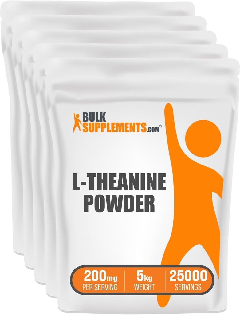 BulkSupplements.com L-Theanine Powder - L-Theanine Supplement, L-Theanine 200mg - Amino Amino Supplement, Pure & Gluten Free, 200mg per Serving, 5kg (11 lbs) (Pack of 5)