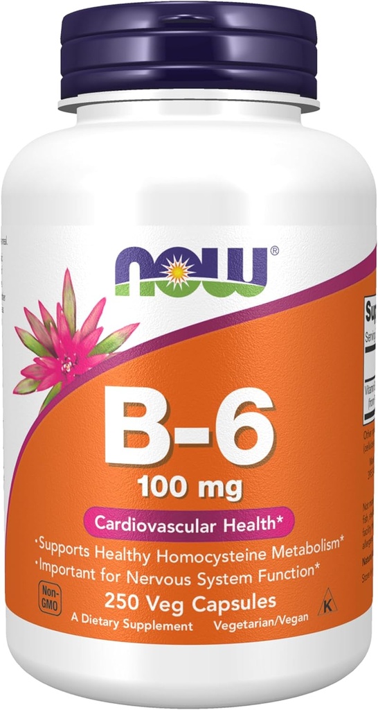 NOW Foods Supplements, Vitamin B-6 (Pyridoxine HCl) 100 mg, Cardiovascular Health, 250 Veg Capsules