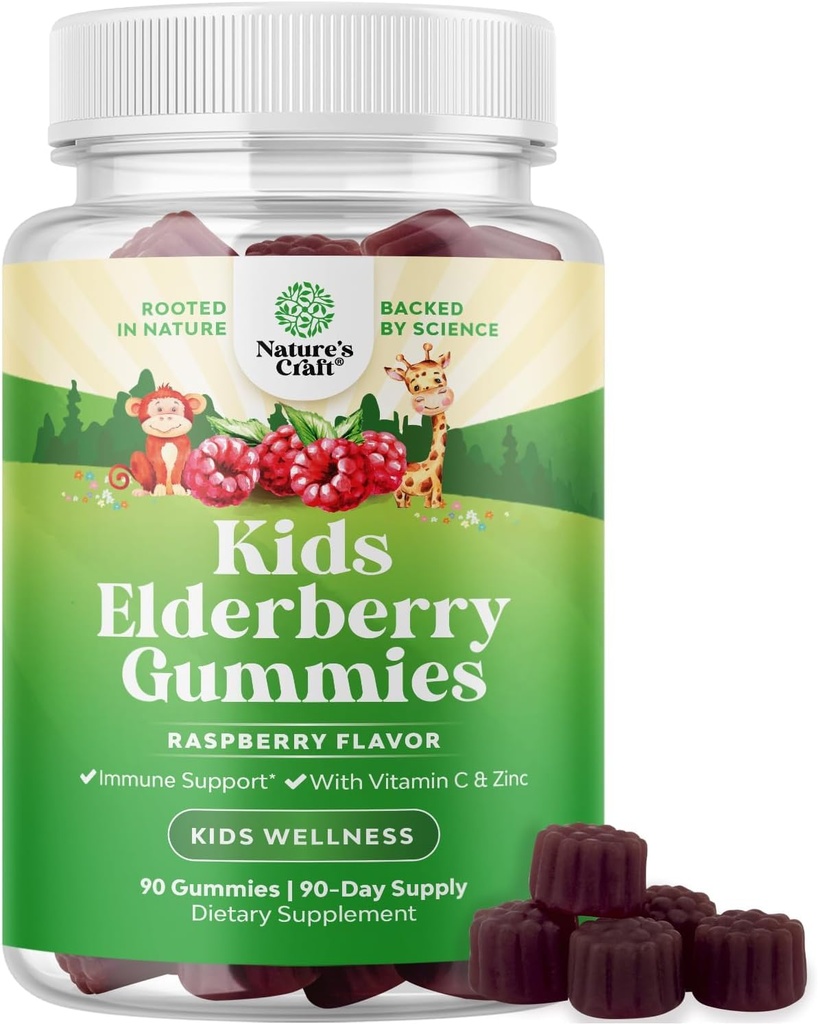 Sambucus Elderberry Gummies for Kids Health - Delicious Black Elderberry Gummies with Zinc and Vitamin C for Kids Immune Support - Gelatin and Gluten Free Non-GMO Immunity Support - 90 Count