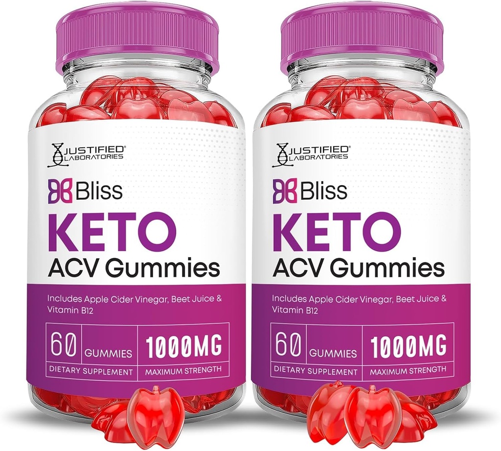 Justified Laboratories (2 Pack Bliss Keto ACV Gummies Advanced Formula 1000MG Bliss Keto Gummies Apple Cider Vinegar Boost Formulated with Pomegranate Beet Juice Powder B12 Vegan Non GMO 120 Gummys