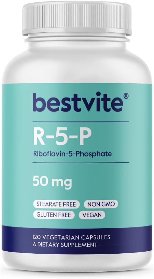 BESTVITE Riboflavin-5-Phosphate 50mg (120 Vegetarian Capsules) - No Stearates - Vegan - Non GMO - Gluten Free - Bioactive Form of Vitamin B2