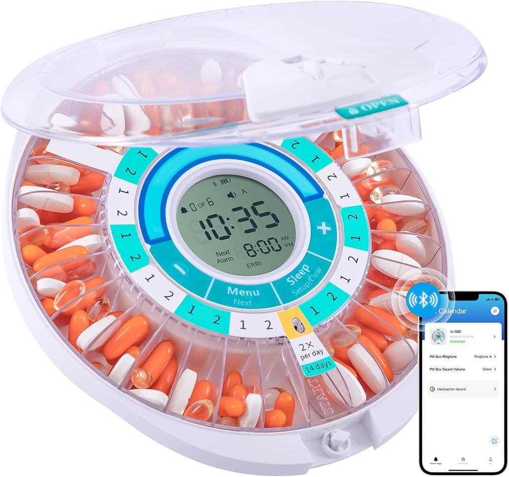 Daviky Automatic Pill Dispenser for Elderly with Alarm, Electronic Pill Dispenser Machine, 28 Day Smart Bluetooth Monthly Pill Organizer, Pill Reminder with APP for Prescriptions, Vitamins & More