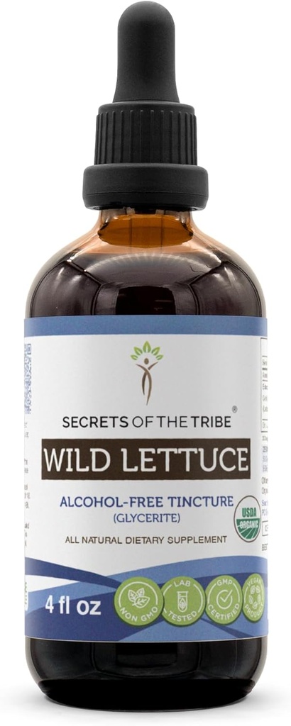 Secrets of the Tribe Wild Lettuce Tincture Alcohol-Free Extract, USDA Organic Wild Lettuce (Lactuca virosa) Dried Herb (4 FL OZ)