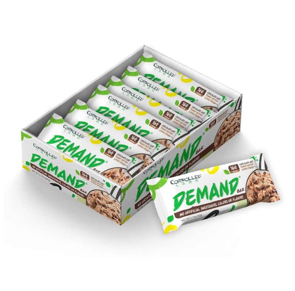 Controlled Labs Demand Protein Bars - 12 pack - 16g of Protein per Serving, Natural, High-Protein/Low-Carb Bar, 2.12 oz (Chocolate Chip/Peanut Butter/Cookie Dough)