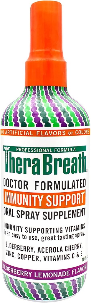 TheraBreath Immunity Support Doctor Formulated Oral Spray Supplement, Elderberry Lemonade, 10 Ounce