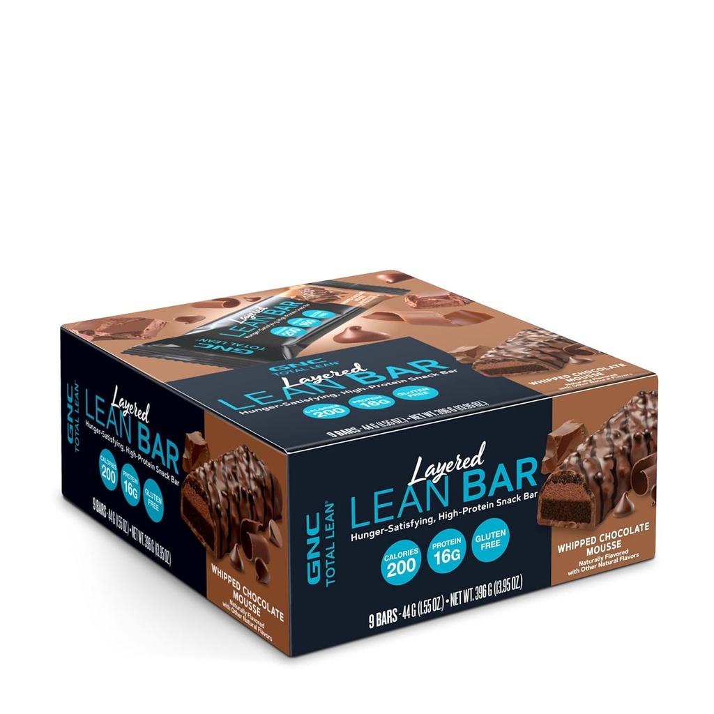 GNC Total Lean Layered Lean Bar|Hunger Satisfying - High Protein Snack Bar | Whipped Chocolate Mousse - 9 Bars