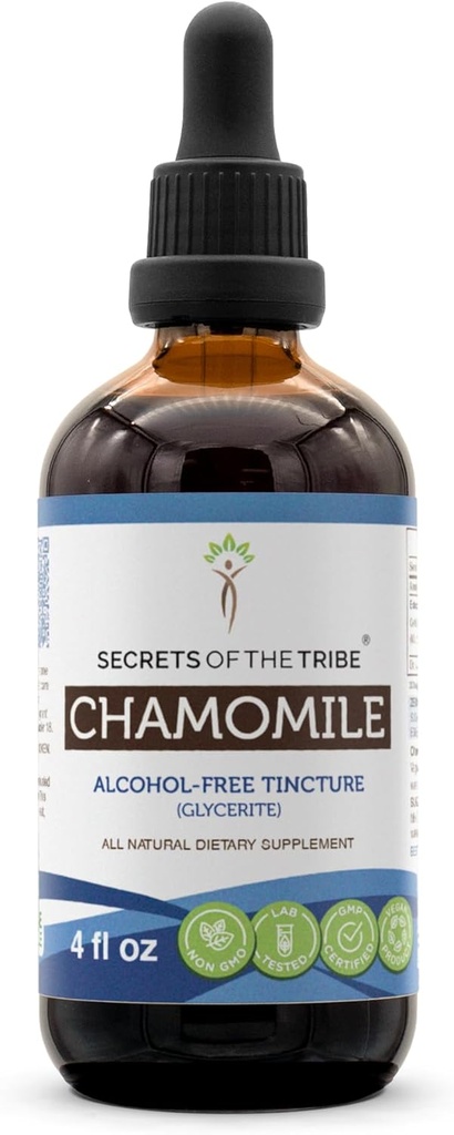 Secrets of the Tribe Chamomile Alcohol-Free Liquid Extract, Chamomile (Matricaria Recutita) Dried Flower Tincture Supplement (4 FL OZ)