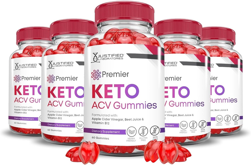Justified Laboratories (5 Pack Premier Keto ACV Gummies Premier Keto Gummies Advanced 1000MG Apple Cider Vinegar Formulated with Pomegranate Beet Juice Powder B12 Vegan Non GMO 300 Gummys