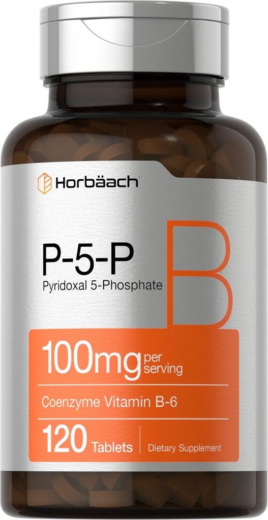 Horbäach P5P Activated Vitamin B6 100mg | 120 Tablets | Vegetarian Supplement, Non-GMO, Gluten Free | Pyridoxal 5 Phosphate | Coenzyme B6