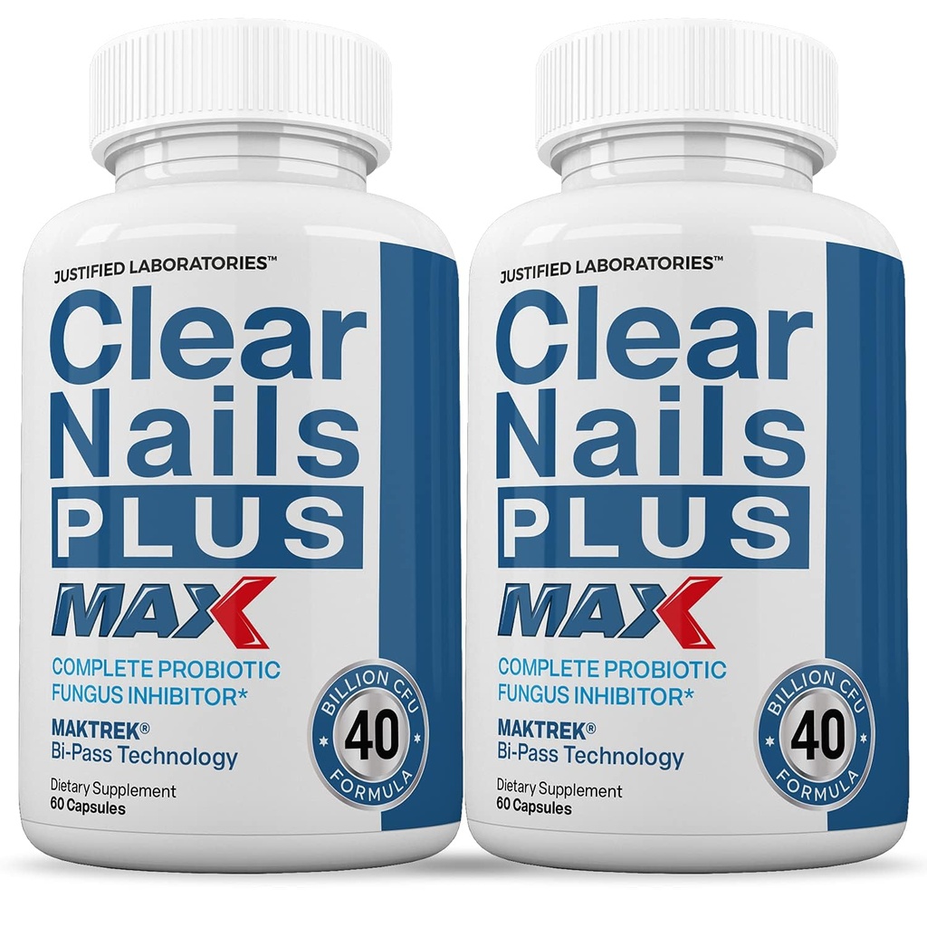 Justified Laboratories (2 Pack) Clear Nails Plus Max Pills 40 Billion CFU Probiotic Supports Strong Healthy Hair Skin Nails 120 Capsules