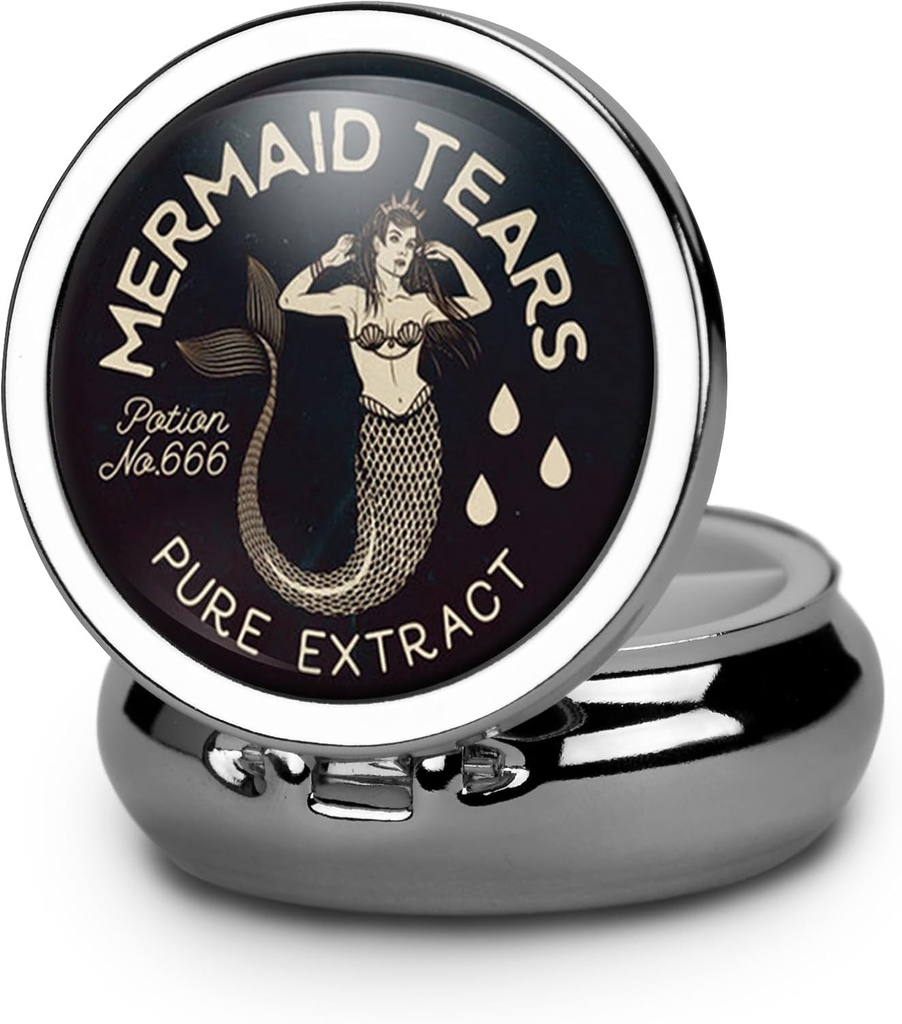 Mermaid Transparent 3-Compartment Medicine Pill Case, Portable Round Pill Box for Pocket or Purse, Decorative Metal Medicine Vitamin Organizer, Unique Gift