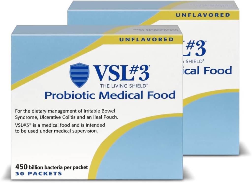 VSL #3® Probiotic Powder for Digestive Health, IBS & UC Symptoms - 450B CFUs, High-Potency, Multi-Strain, Live, Refrigerated Probiotic, Medical Food for Gut Health Support in Men & Women, 60 Pack