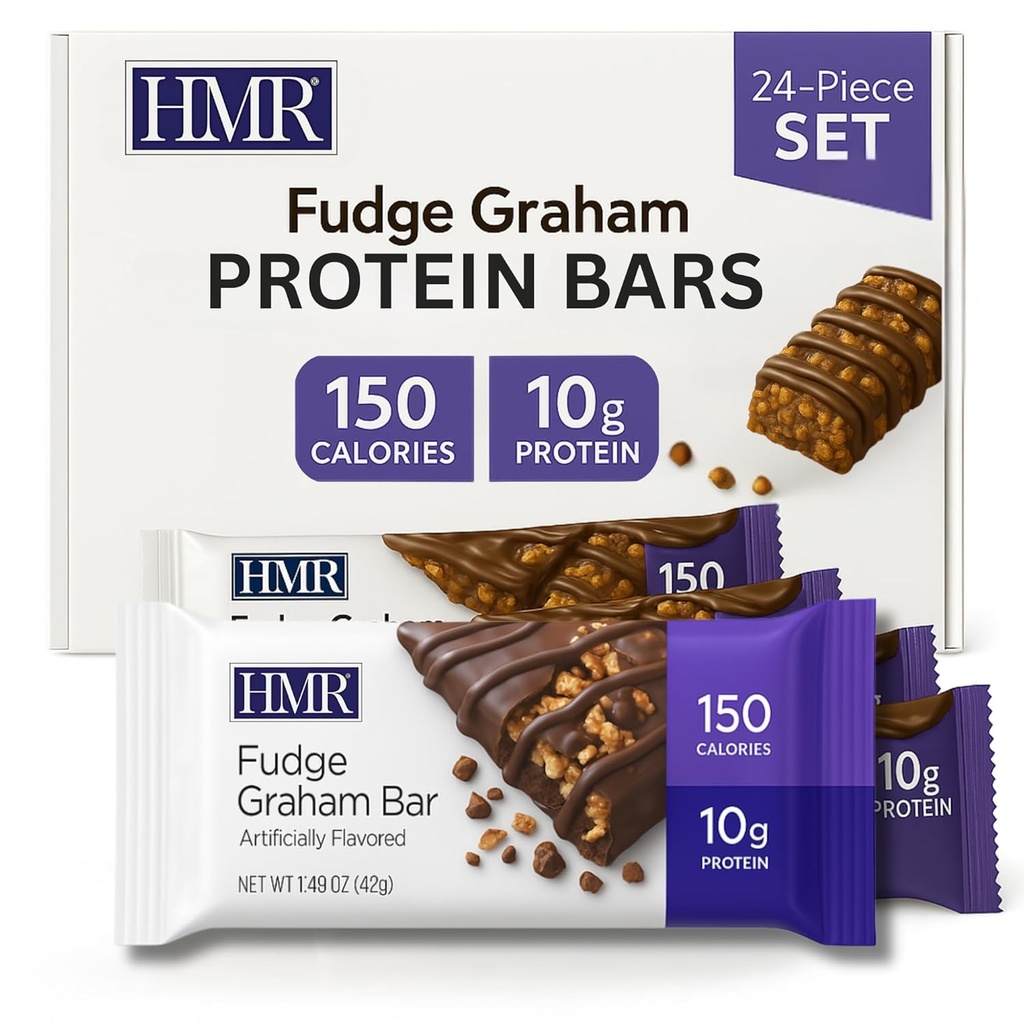 HMR Fudge Graham Protein Bar | Nutritious Snack to Support Weight Maintenance | Low Calorie Dessert | 10g of Protein | 24 Count