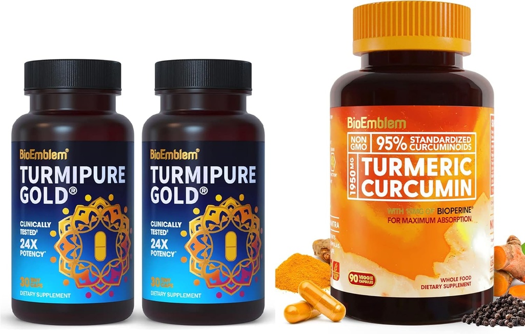 BioEmblem Turmeric Curcumin with Clinically Studied TurmiPure Turmeric Curcumin Supplement with BioPerine