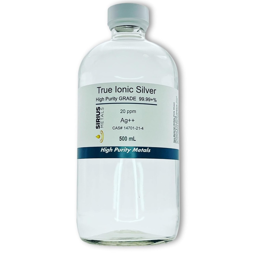 True Free Ionic Silver - 20 ppm: 500mL in Clear Glass Bottle