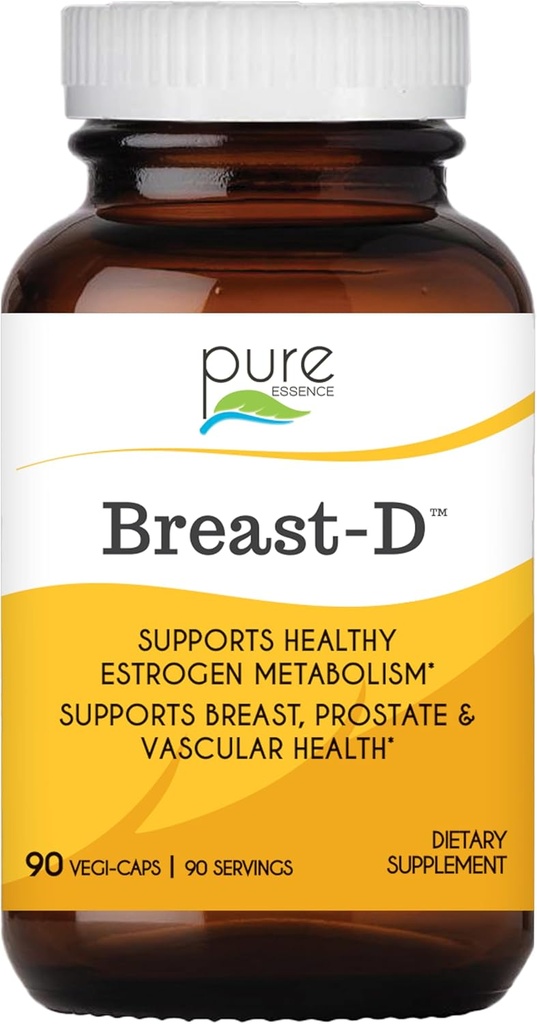 Breast D by Pure Essence - Natural Supplement for Estrogen Balance, Hormonal Acne, and Menopause Support with Vitamin D3, Calcium, Green Tea & Lycopene - 90 Capsules