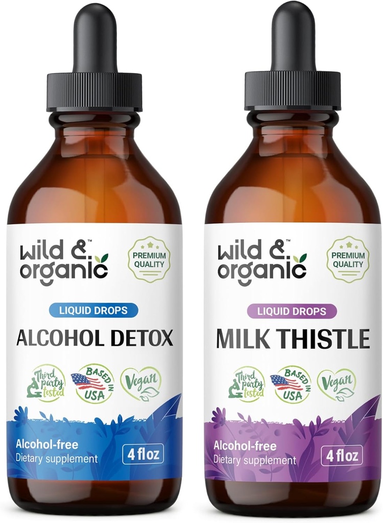 Wild & Organic Alcohol Detox Tincture 4 fl oz & Milk Thistle Tincture 4 fl oz