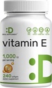 Vitamin E Supplements, 1,000 IU Per Serving, 240 Softgels – Extra Strength Antioxidant Protection – Bioavailable Stable Form – Skin, Heart, Brain, & Immune Support – Non-GMO
