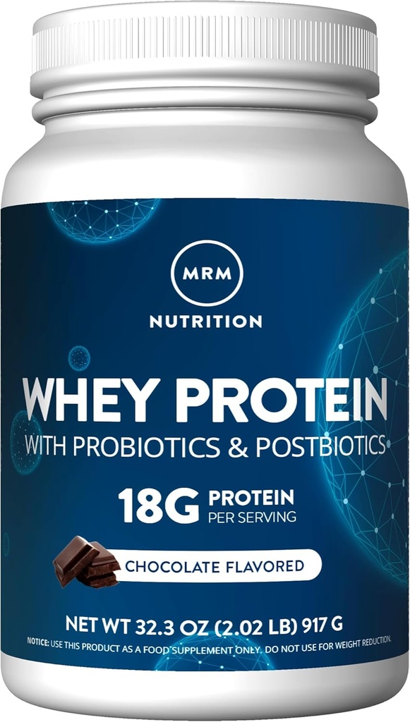 MRM Nutrition Whey Protein | Chocolate Flavored |18g Protein | with 2 Billion probiotics + Digestive enzymes + BCAAs | High Absorption + Digestion | Hormone + antibiotic Free | 33 Servings